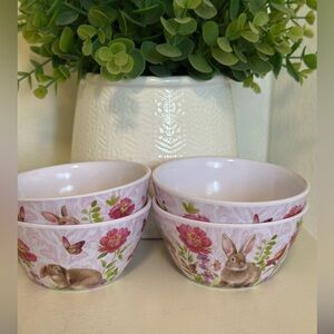 Spring Bunny Floral acrylic  Bowls - Pink Set of 4